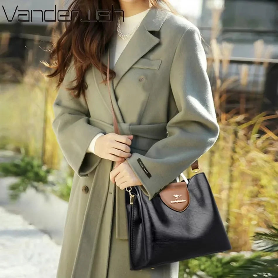 Luxury Women’s Leather Handbag – Large Capacity Shoulder & Crossbody Designer Bag