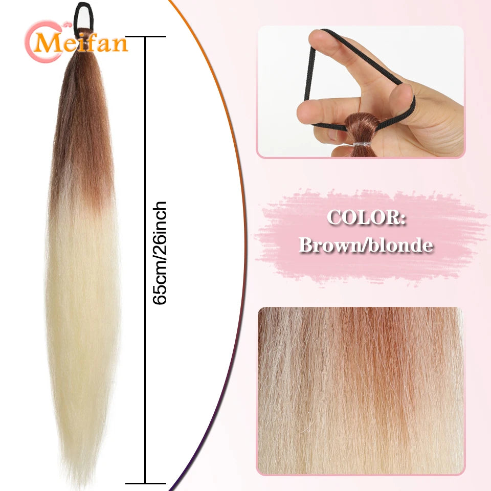 MEIFAN Synthetic Color Braid Ponytail Extension – Red, Green, Blue, Pink, Straight Hair Wrap Around with Elastic Tie