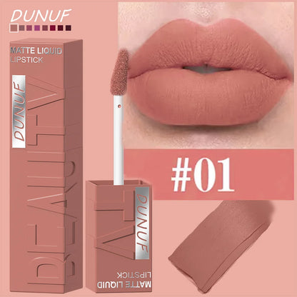 DUNUF Matte Velvet Lipstick - 8 Color Waterproof Plumping Square Tube Lip Gloss Makeup