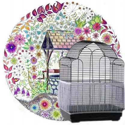 Nylon Mesh Bird Cage Cover - Receptor Seed Guard for Parrots, Soft and Easy-to-Clean Airy Fabric Seed Catcher