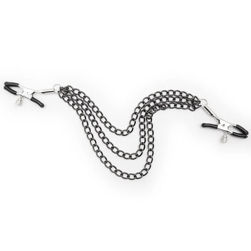 Metal Chain Nipple Clamps - Adult BDSM Sensation Clips for Couples’ Intimate Play