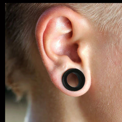 Pair of Supersize Black Silicone Double Flared Ear Tunnel Plugs — Flesh Gauge Expander Stretchers for Piercing