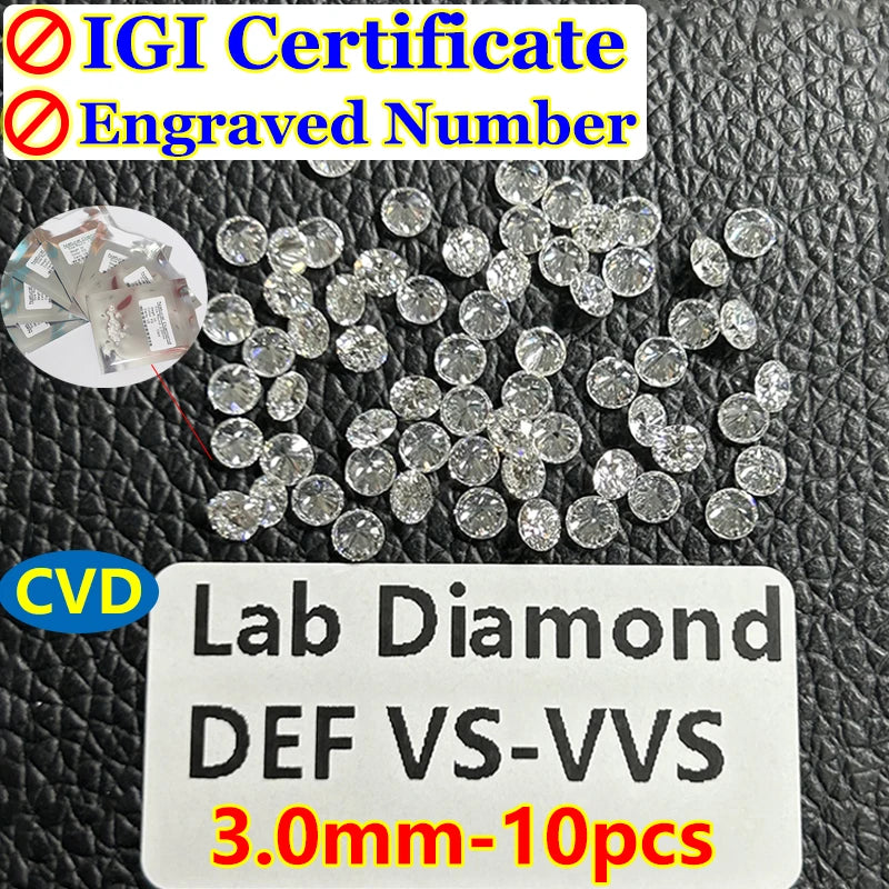 0.1–5CT Super White Lab-Grown Diamond Loose — IGI/GIA Certified, HPHT & CVD, DEFG VVS-SI, Diamond Tester Approved for Wedding Jewelry
