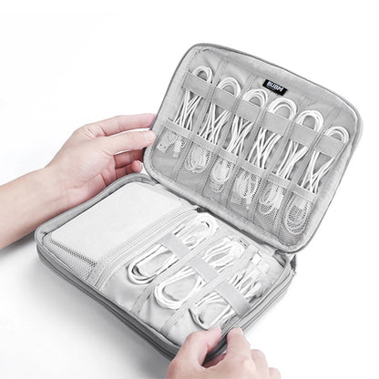 Portable Travel Data Cable Storage Bag – Double Layer Power Bank, U-Disk & Earphone Organizer