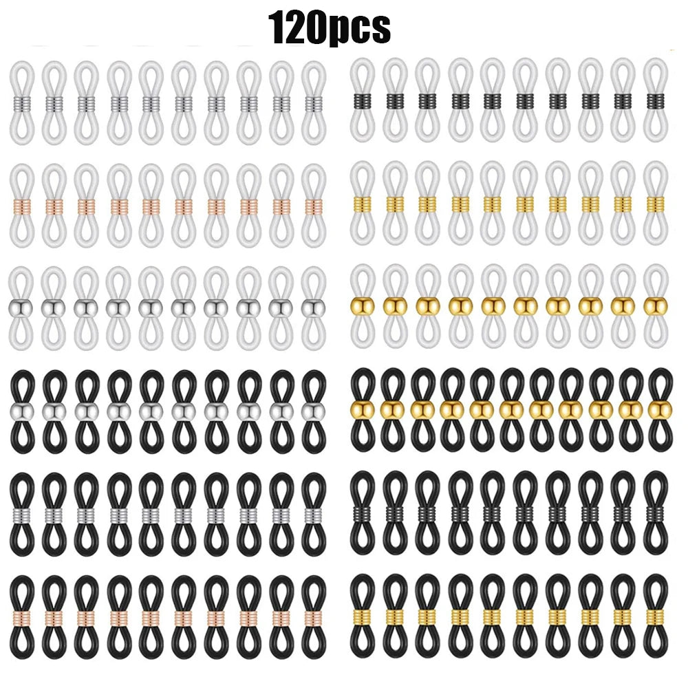 120PCS Eyeglass Chain Connector Set - Adjustable Anti-Slip Silicone Strap Holders for Women’s Glasses & Sunglasses