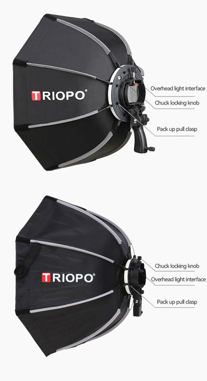 TRIOPO Foldable Octagon Softbox – 55cm, 65cm, 90cm, 120cm Bowens Mount for Sokani X100, COLBOR CL60, Godox & Aputure LED Video Lights