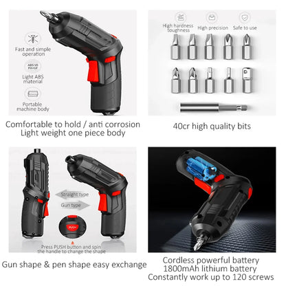 Portable Cordless Electric Screwdriver - 2-in-1 90° Rotating Rechargeable Power Tool with LED Light for Home, Office, and DIY Repairs