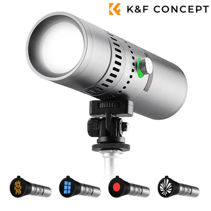 K&F CONCEPT SP25C 25W RGB Photography Flashlight - 9000mAh Zoomable Video Spotlight with Mount Stand and 20 Gobo Effects