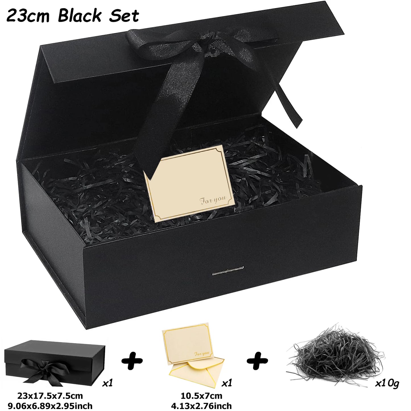 Luxury Magnetic Gift Box with Lid — 3 Sizes, Ribbon & Lafite Grass | Greeting Card & Valentine’s Day Packaging Box