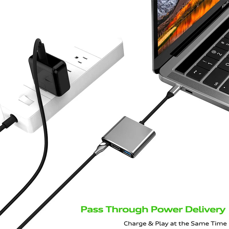 3-in-1 USB-C Hub – HDMI-Compatible Splitter & USB 3.0 Docking Station for MacBook Air