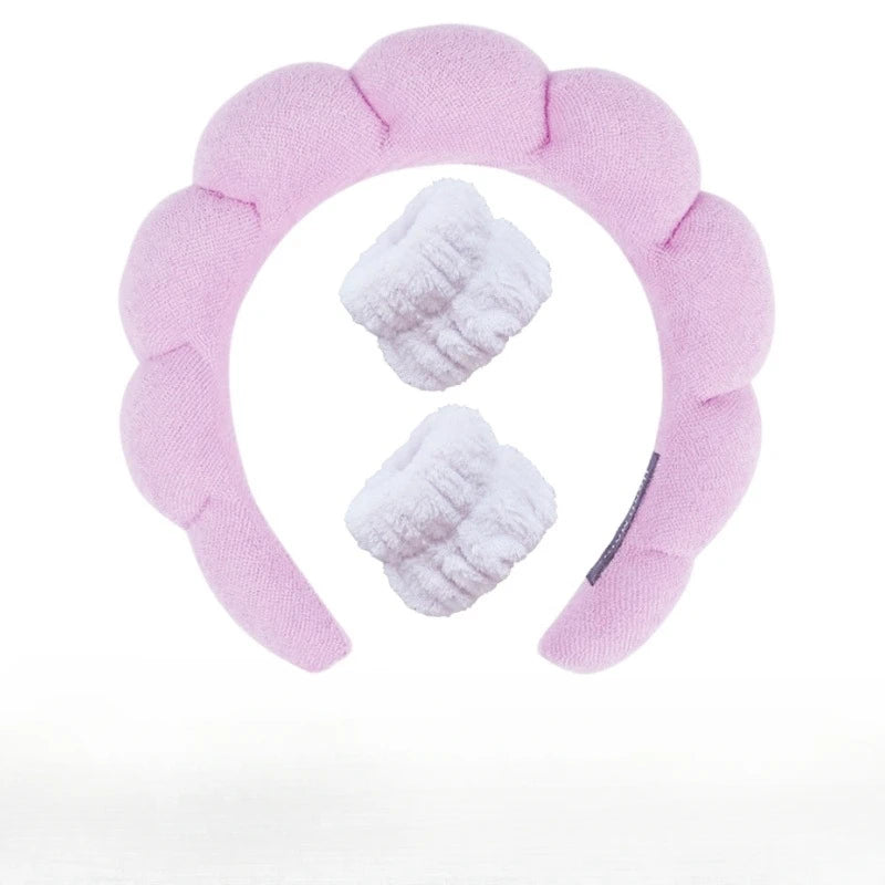 Sponge Spa Headband with Wristbands – Wide Padded Face Washing, Skin Care, Makeup Removal & Shower Headband for Women & Girls