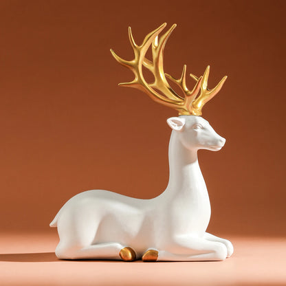 White Reindeer Figurine – Solid Resin Elk Statue for Living Room & Christmas Tabletop Decor