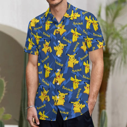 Summer Men's Short Sleeve Shirt – Cute Animal Print, Open Button Lapel, Comfortable Casual Top
