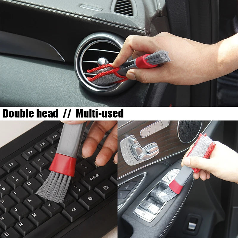 Car Wash Double Head Brushes - Air Vent Conditioner Grille Duster, Auto Detailing Cleaner for Interior Cleaning Tools