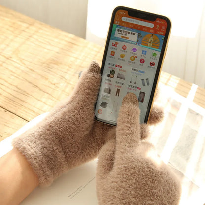Women's Knitted Cashmere Wool Gloves - Thick, Warm, Touch Screen Compatible Mittens for Mobile Devices