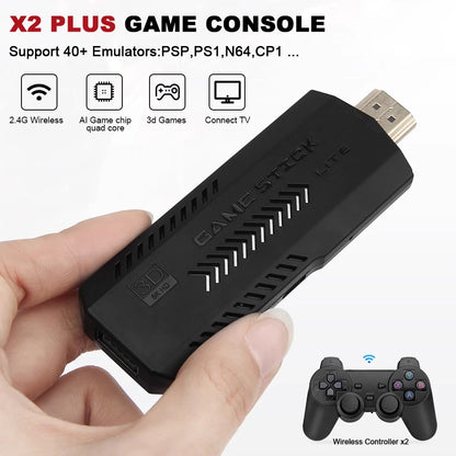 GD10 Plus 4K Game Stick Console – 256G, 58,000 Games, Dual 2.4G Wireless Controllers for N64/PSP/PS1/GBA
