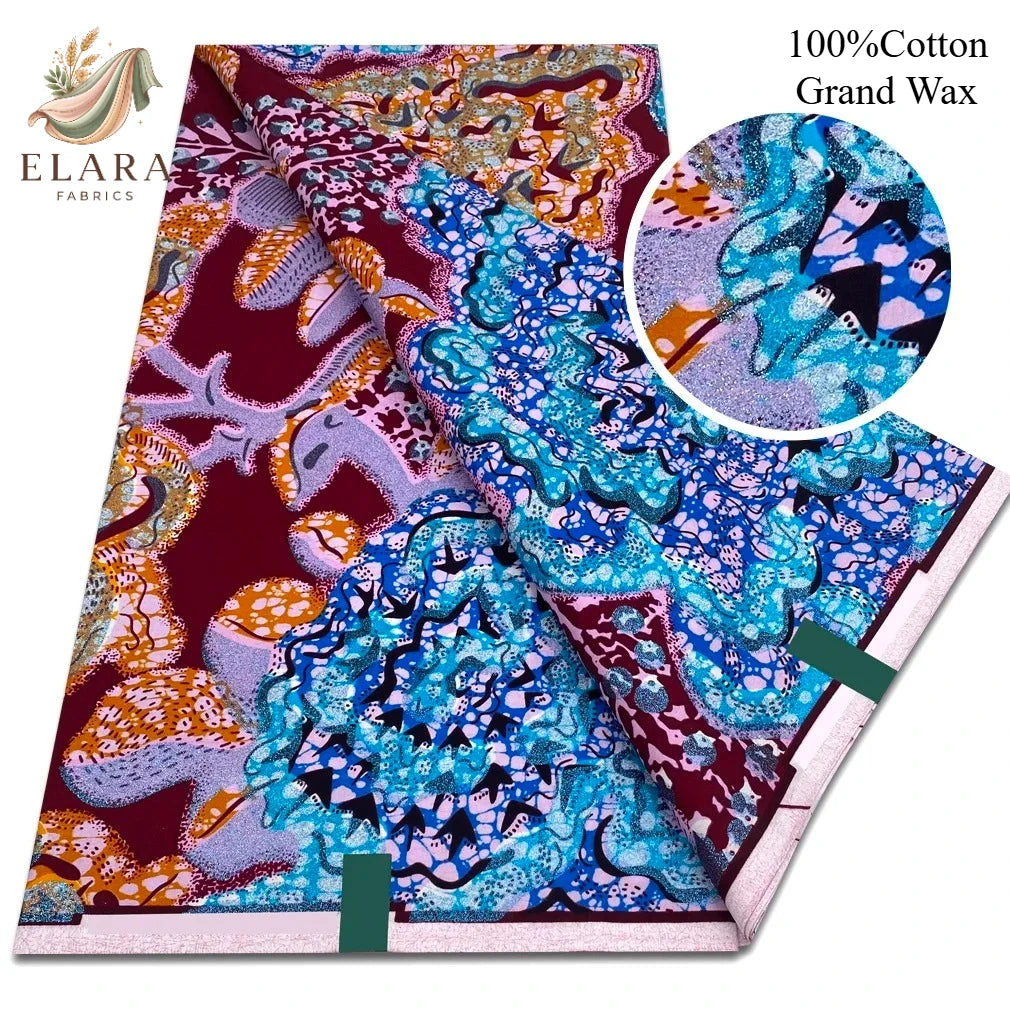 Grand Super African Wax Fabric - 100% Cotton Nigerian Glitter Glam Gold Ankara Print for Sewing