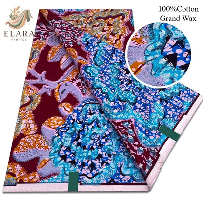 Grand Super African Wax Fabric - 100% Cotton Nigerian Glitter Glam Gold Ankara Print for Sewing