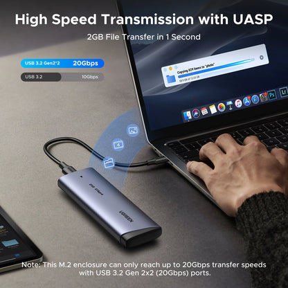 UGREEN M.2 SSD Enclosure - USB-C 20Gbps NVMe & SATA Adapter Supporting Up to 8TB