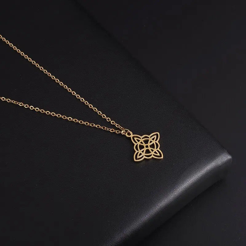 Witchcraft Witch Knot Necklace - Irish Trinity Knot Triple Spiral Pendant, Stainless Steel Ankh Cross Pentagram Amulet Jewelry