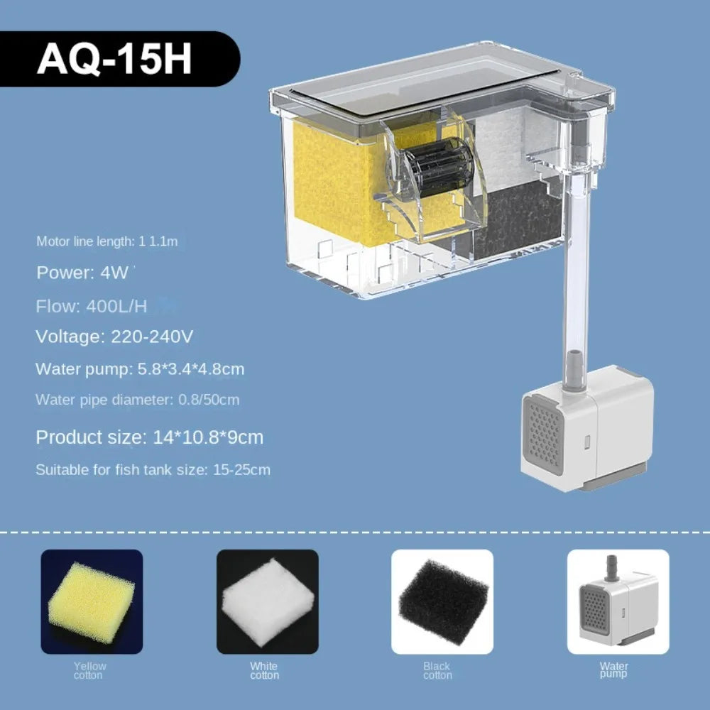 Wall-Mounted Aquarium Filter - Silent Waterfall Filter Box with Water Pump & Circulating Water Purifier