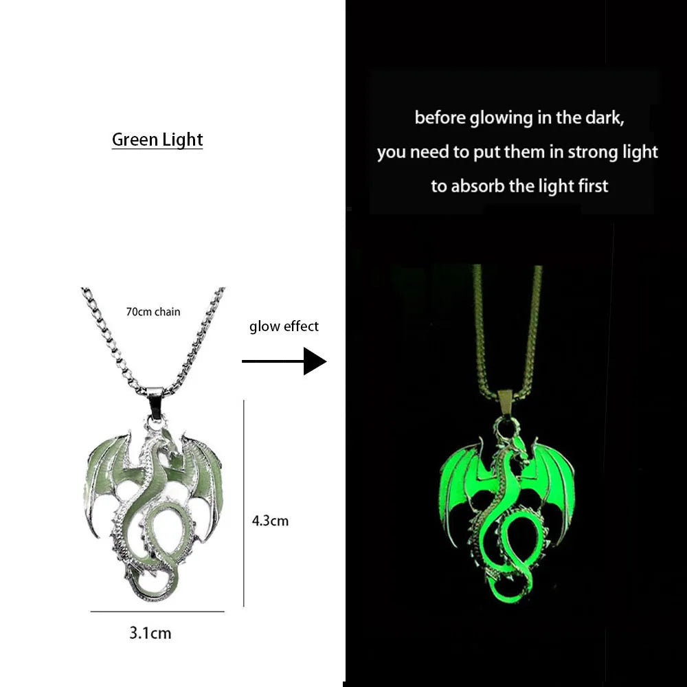 Hip-Hop Rock Dragon Necklace – Stainless Steel Chain with Luminous Alloy Pendant, Glow-in-the-Dark Night Dance Jewelry