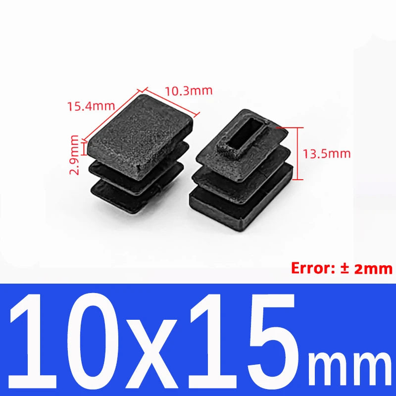Black Square Tube End Caps - Plastic Blanking Plugs for Furniture, Tables & Chairs 10-100mm