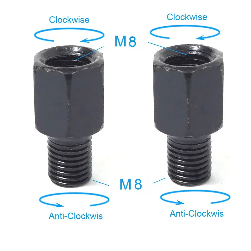 Pair Black Motorcycle Mirror Adapters M10 & M8 – 8mm/10mm Rearview Mirror Conversion Bolts, Left & Right Thread