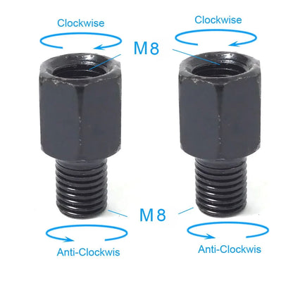 Pair Black Motorcycle Mirror Adapters M10 & M8 – 8mm/10mm Rearview Mirror Conversion Bolts, Left & Right Thread