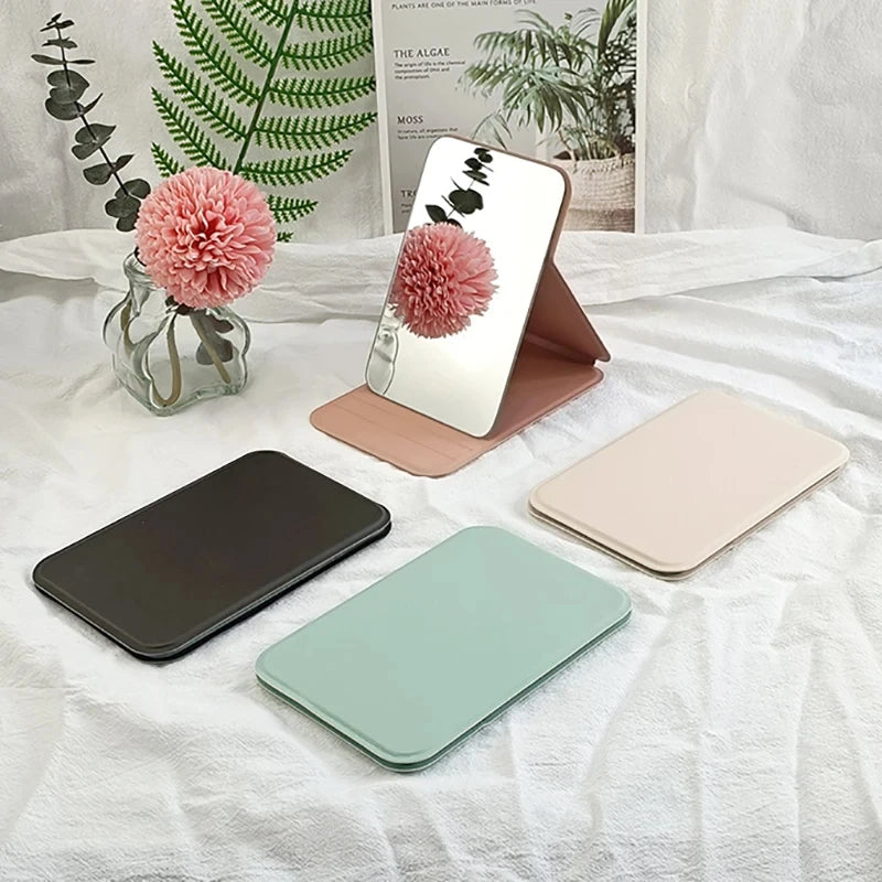 Mini Folding Makeup Mirror – Portable Pocket Mirror with Handle, Single-Sided for Women