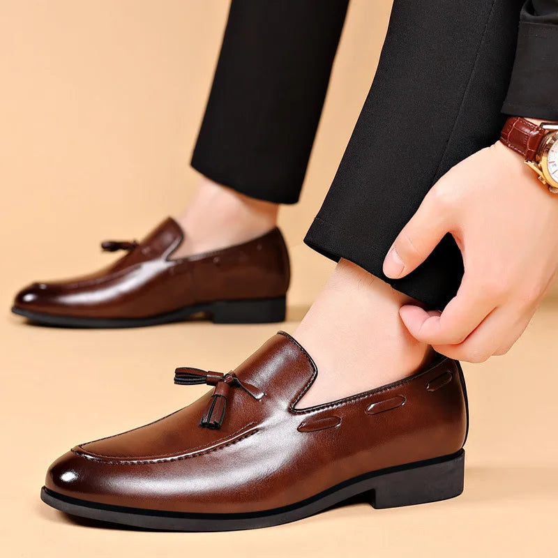 Men’s Leather Dress Loafers - Handmade Slip-On Luxury Business Office and Wedding Shoes Size 48