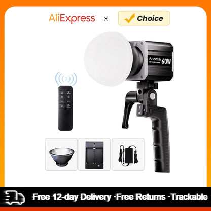 Andoer Tri-Color LED Video Light – 60W COB Photography Light (2800K-6800K) for Live Streaming, Home Studio & Commercial Photography
