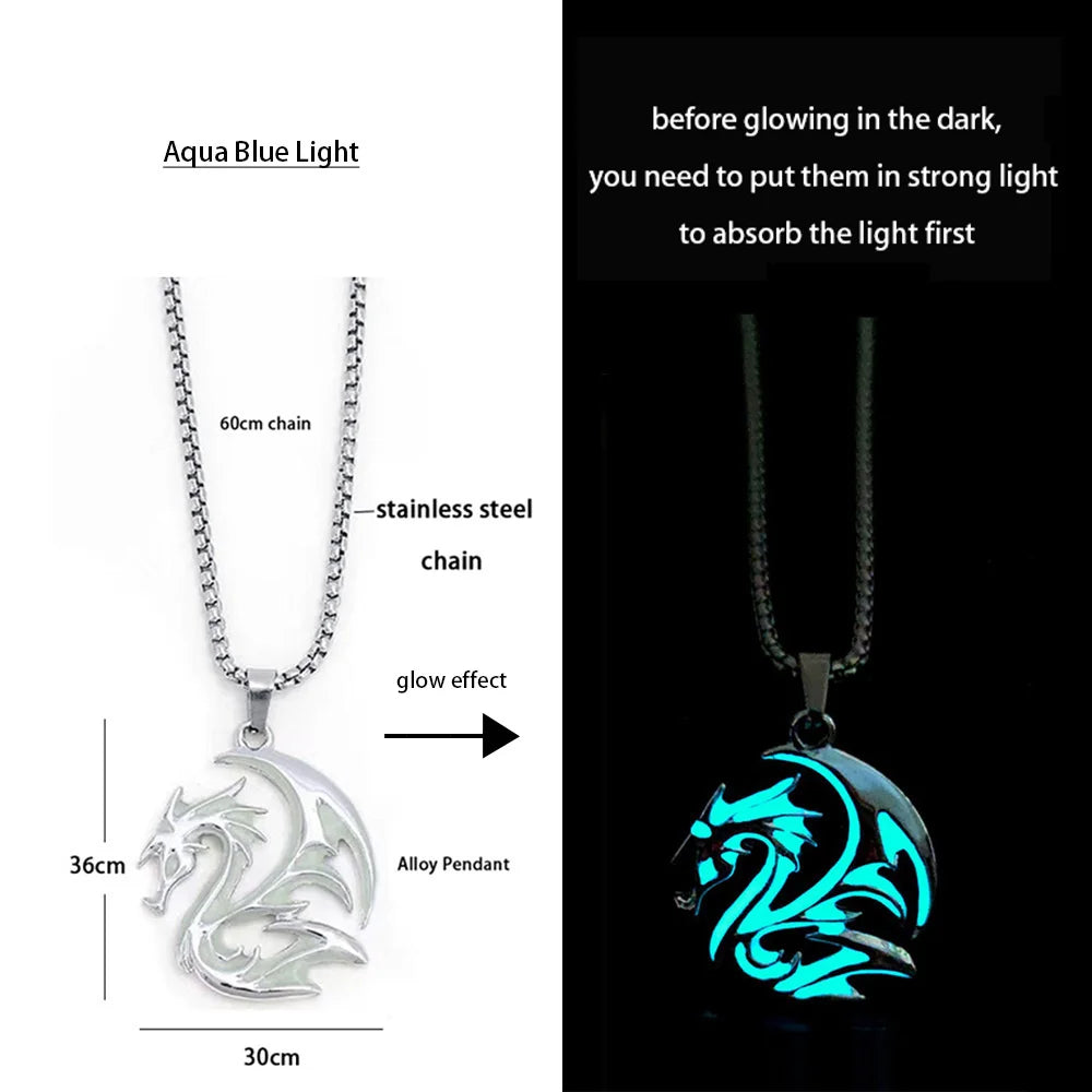 Hip-Hop Rock Dragon Necklace – Stainless Steel Chain with Luminous Alloy Pendant, Glow-in-the-Dark Night Dance Jewelry