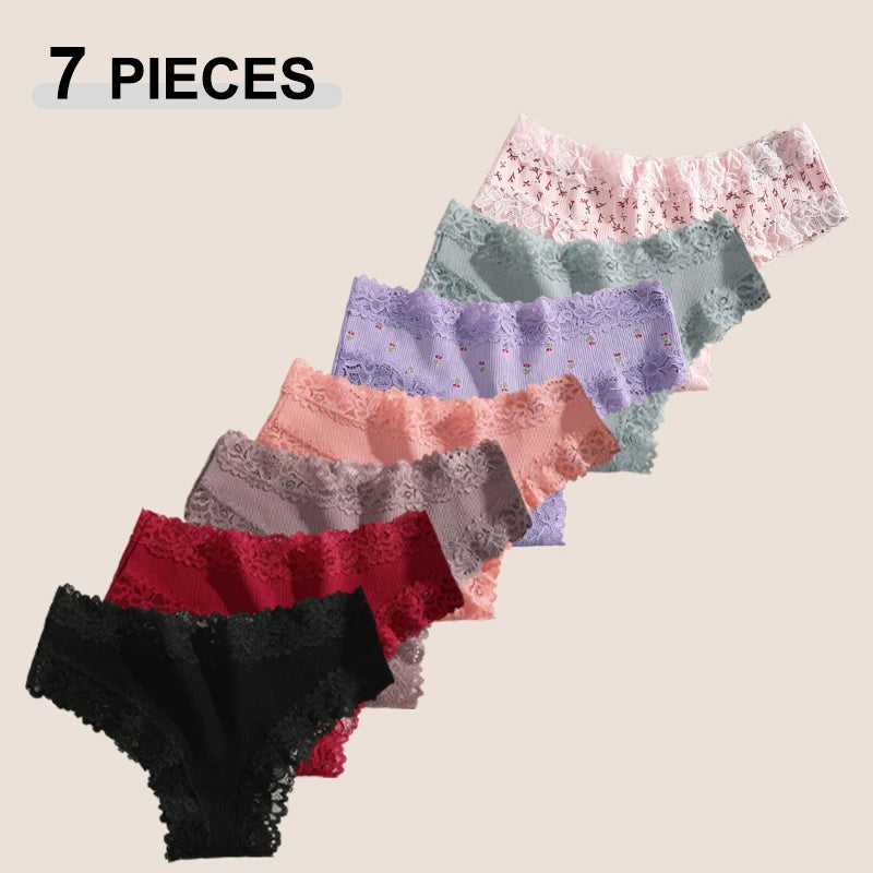 7PCS Women’s Lace Panties Set - Seamless Brazilian Low Rise G-String Cotton Lingerie Soft Underwear S-XL