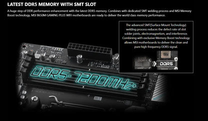 MSI B650M GAMING PLUS WIFI Motherboard - AMD B650, Supports DDR5 7200+MHz (OC), Ryzen 7000/8000 Series, AM5 Socket