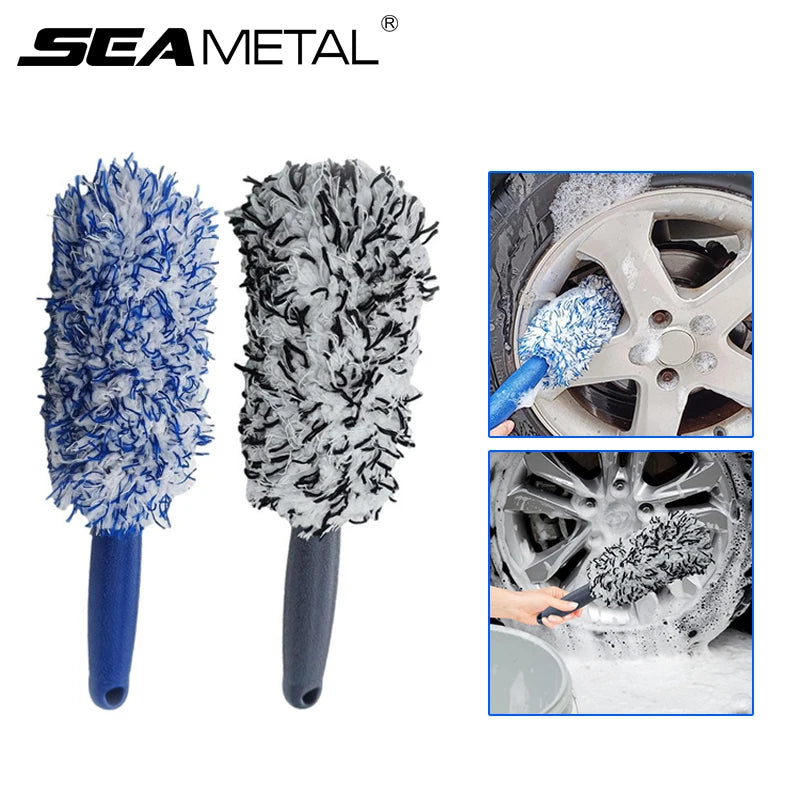 SEAMETAL Car Wheel & Tire Cleaning Brush – Portable Plush Hub Brush for Car Detailing and Dust Removal