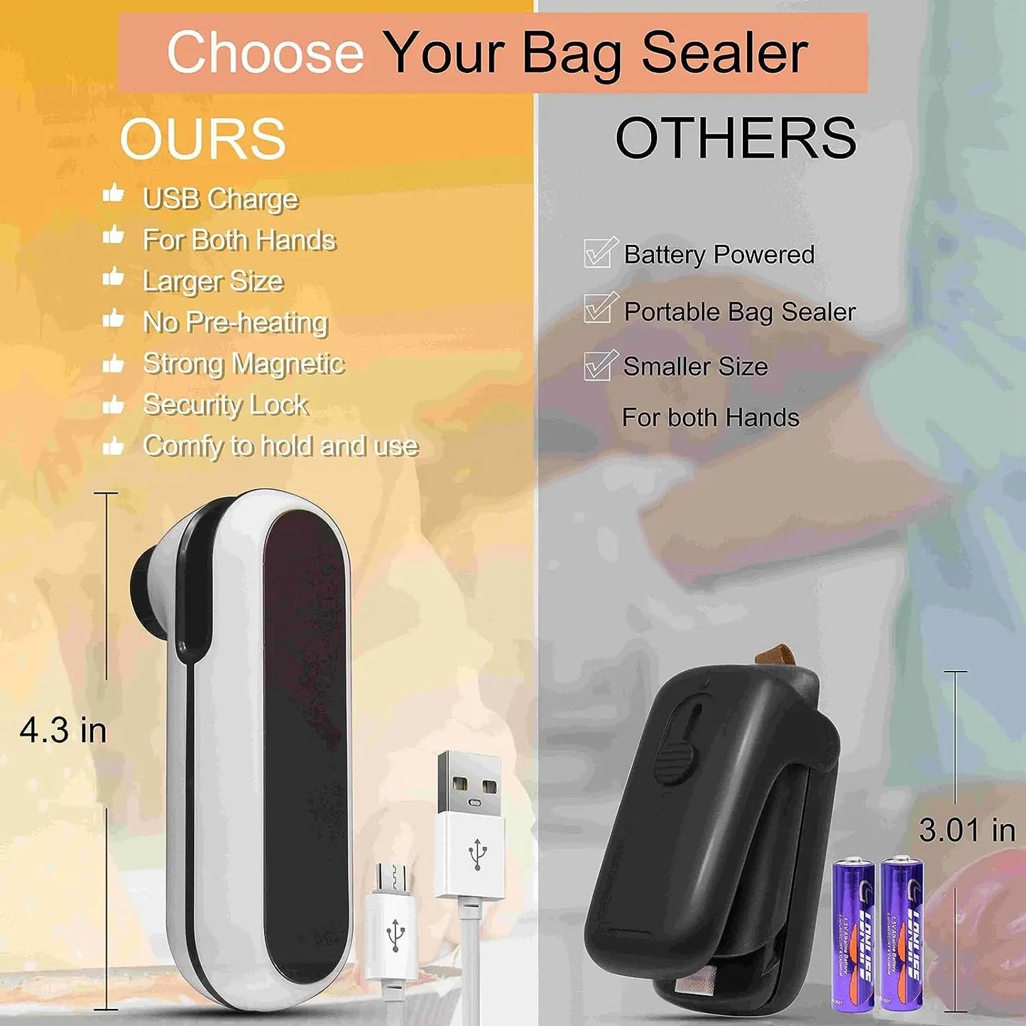 2-in-1 Mini Heat Sealer: Rechargeable Bag and Snack Sealer Clip - Handheld USB Plastic Package Sealer