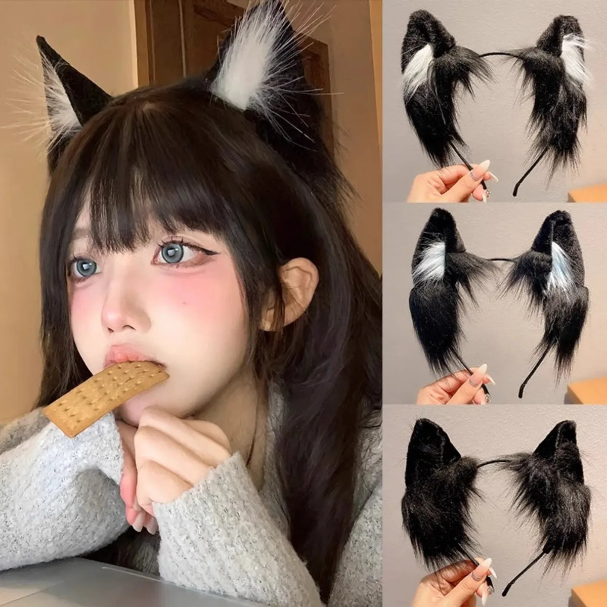 Cute Cat Ear Headband - Plush Christmas Animal Hairband for Kids Holiday Dress-Up & Hair Accessories