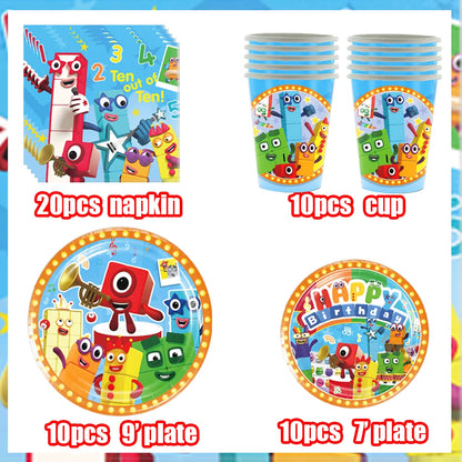 Number Birthday Building Blocks Party Decorations Set – Tablecloth, Banner, Balloons & Cake Topper for Kids & Baby Shower Supplies