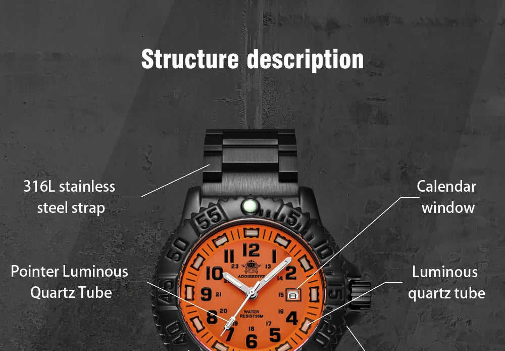 Addies Men's Military Watch - Luminous, Multi-Functional Quartz with Nylon & Steel Strap, Waterproof Outdoor Sports Watch