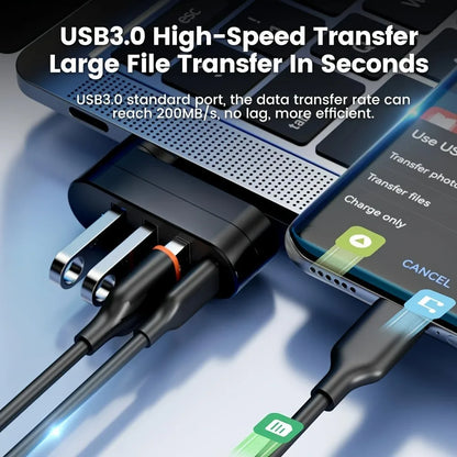 4-Port USB 3.0 Hub - Rotatable Multi-Port USB Data Transfer Expander for Laptop, MacBook & PC
