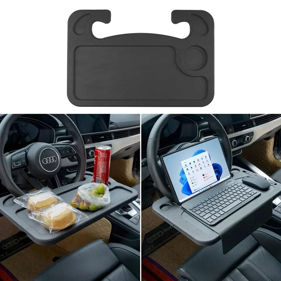 Portable Car Laptop Desk Mount Stand — Steering Wheel Tray Table for Work, Dining & Drinks