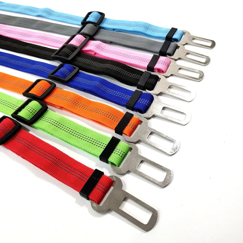 Adjustable Dog Car Seat Belt Harness – Nylon Reflective Elastic Safety Strap with Cushioning for Pet Travel