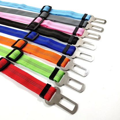 Adjustable Dog Car Seat Belt Harness – Nylon Reflective Elastic Safety Strap with Cushioning for Pet Travel