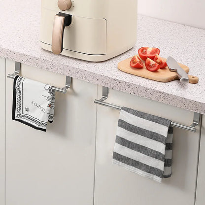 1/2pcs Over-Door Towel Rack – Stainless Steel Hanging Bar for Bathroom & Kitchen Cabinets, White & Black Shelf Hanger