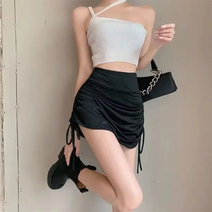 Women’s Sexy Mesh Shirring Micro Mini Skirt – Sheer See-Through Bandage Short Skirt, Butt-Lifting Club Fashion Outfit