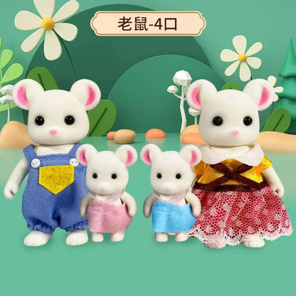 Simulation Forest Rabbit Family Playset – Mini DIY Rabbit & Bear Figure Toys for Kids Gifts