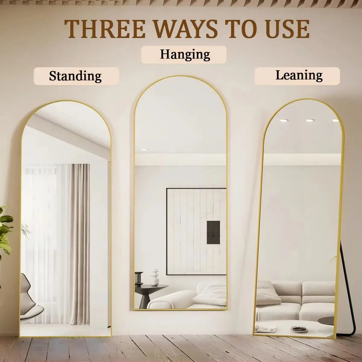 Arched Full Length Mirror – 71"x26" Full Body Floor Mirror, Standing, Hanging or Leaning Wall Mount with Stand