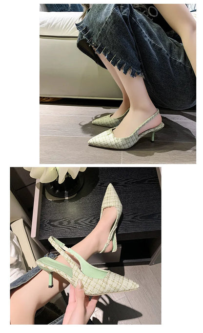 Sea Salt Blue Pointed High Heel Sandals – Women's Fashion Versatile Hollow Back Casual Shoes
