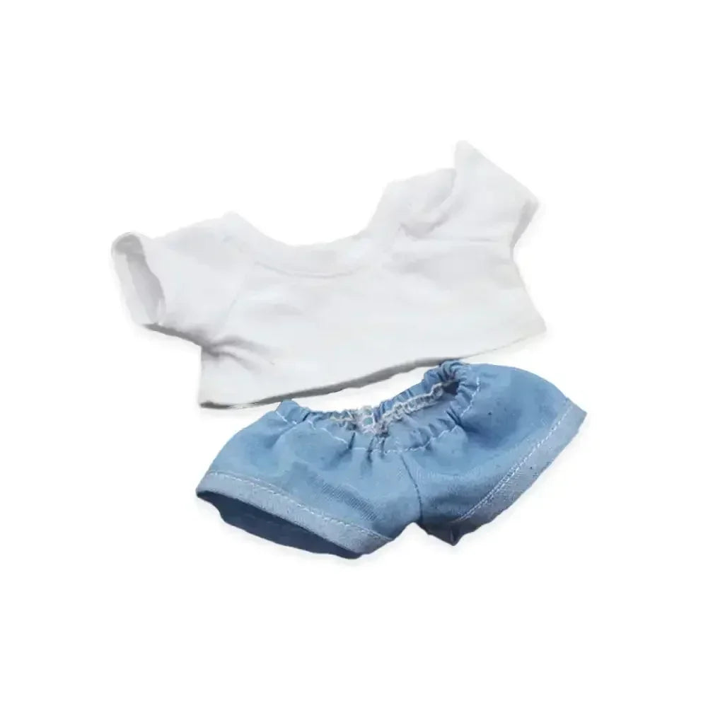 Labubu Idol Doll Clothes Set – T-Shirt & Denim Shorts Outfit for 17cm Labubu & 10cm Cotoon Dolls, Doll Accessories